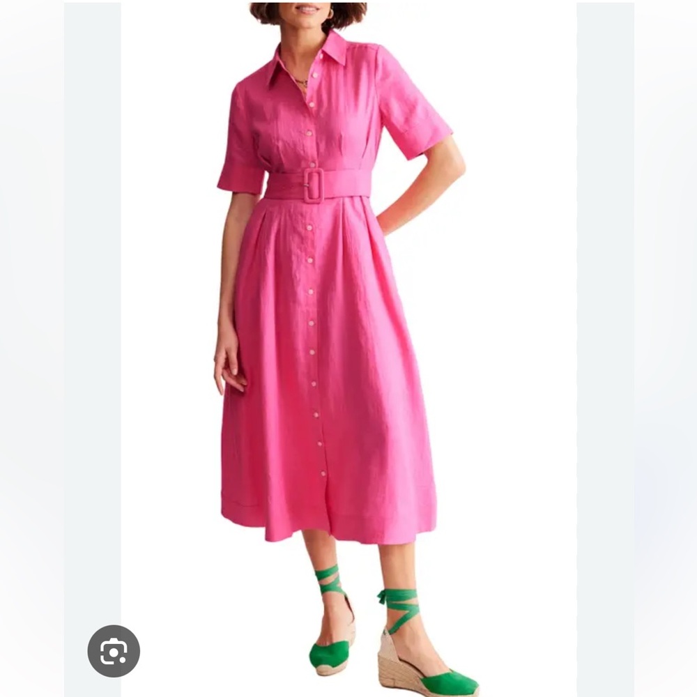 Boden Louise Linen Pink Midi Dress